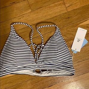 Navy Blue Striped Bikini Top